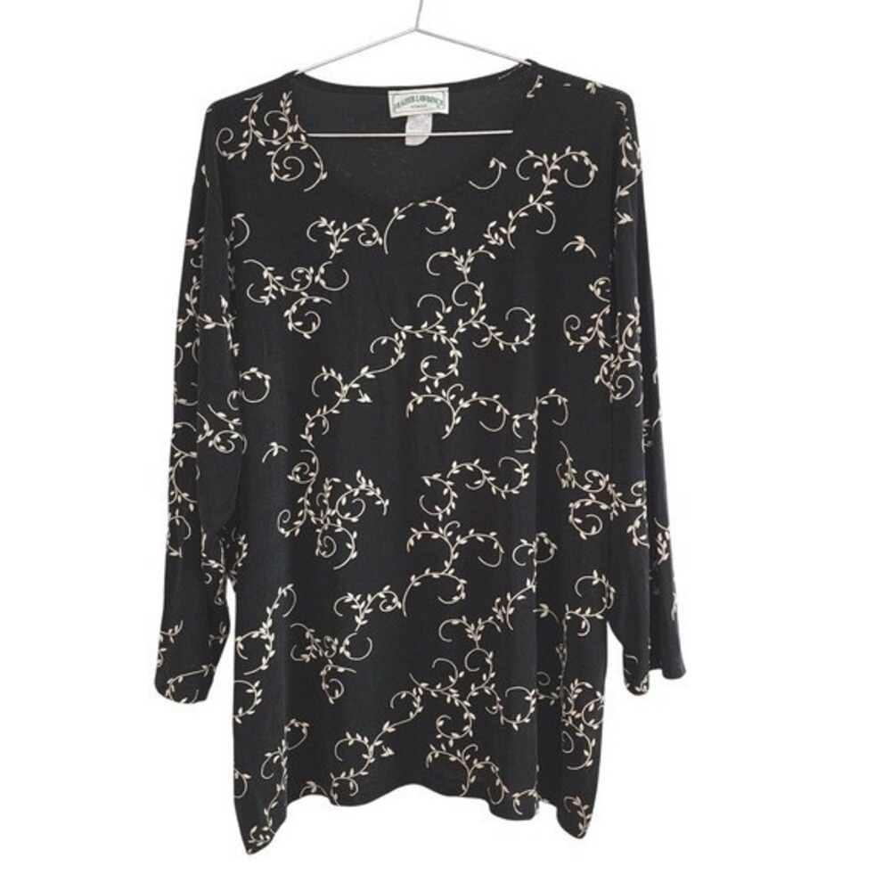 Vintage Frazier Lawrence Tunic Top Women 3X Black Vine Print Professional USA
